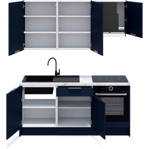 Ensemble De 6 Meubles De Cuisine - L. 185 Cm - Bleu Marine - Luzia
