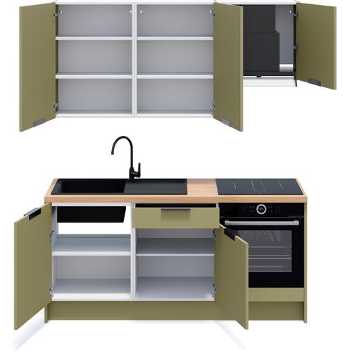 Ensemble De 6 Meubles De Cuisine - L. 185 Cm - Vert Olive - Luzia