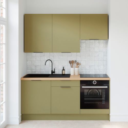 Ensemble De 6 Meubles De Cuisine - L. 185 Cm - Vert Olive - Luzia