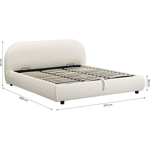 Lit Coffre Adulte 180x200 Cm Avec Tête De Lit Matelassée En Tissu Bouclé Beige - Madisson