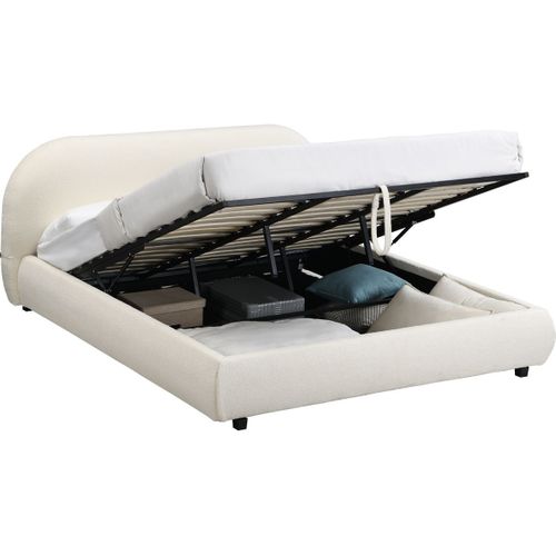 Lit Coffre Adulte 180x200 Cm Avec Tête De Lit Matelassée En Tissu Bouclé Beige - Madisson