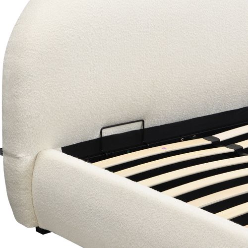 Lit Coffre Adulte 180x200 Cm Avec Tête De Lit Matelassée En Tissu Bouclé Beige - Madisson