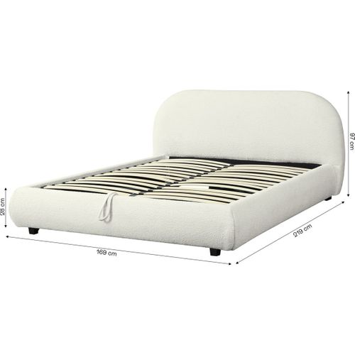 Lit Coffre Adulte 140x190 Cm Avec Tête De Lit Matelassée En Tissu Bouclé Beige - Madisson