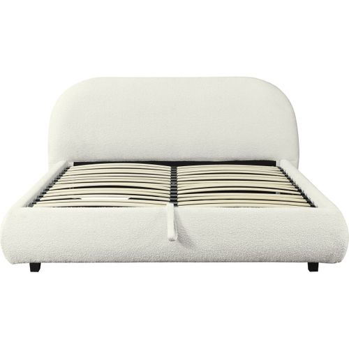 Lit Coffre Adulte 140x190 Cm Avec Tête De Lit Matelassée En Tissu Bouclé Beige - Madisson
