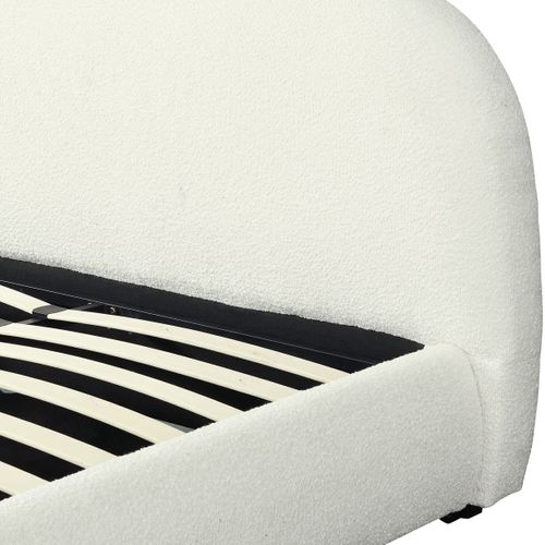 Lit Coffre Adulte 140x190 Cm Avec Tête De Lit Matelassée En Tissu Bouclé Beige - Madisson