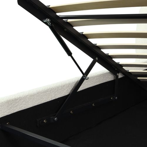 Lit Coffre Adulte 140x190 Cm Avec Tête De Lit Matelassée En Tissu Bouclé Beige - Madisson
