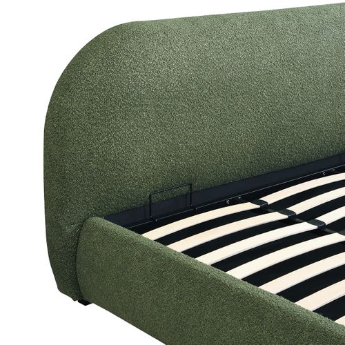 Lit Coffre Adulte 180x200 Cm Avec Tête De Lit Matelassée En Tissu Bouclé Vert Kaki - Madisson