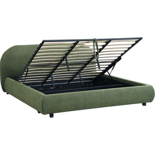 Lit Coffre Adulte 180x200 Cm Avec Tête De Lit Matelassée En Tissu Bouclé Vert Kaki - Madisson