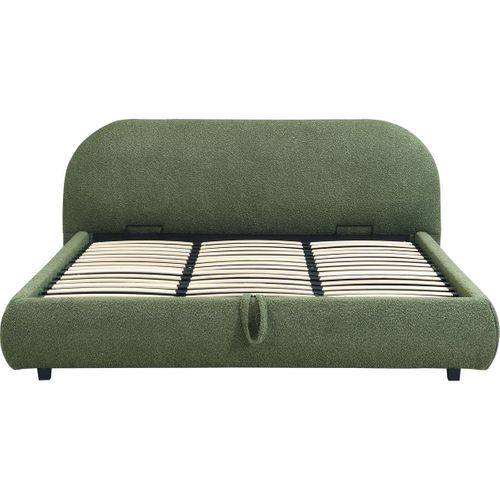 Lit Coffre Adulte 180x200 Cm Avec Tête De Lit Matelassée En Tissu Bouclé Vert Kaki - Madisson