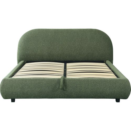 Lit Coffre Adulte 160x200 Cm Avec Tête De Lit Matelassée En Tissu Bouclé Vert Kaki - Madisson