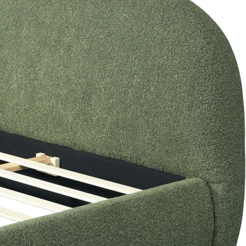 Lit Coffre Adulte 160x200 Cm Avec Tête De Lit Matelassée En Tissu Bouclé Vert Kaki - Madisson