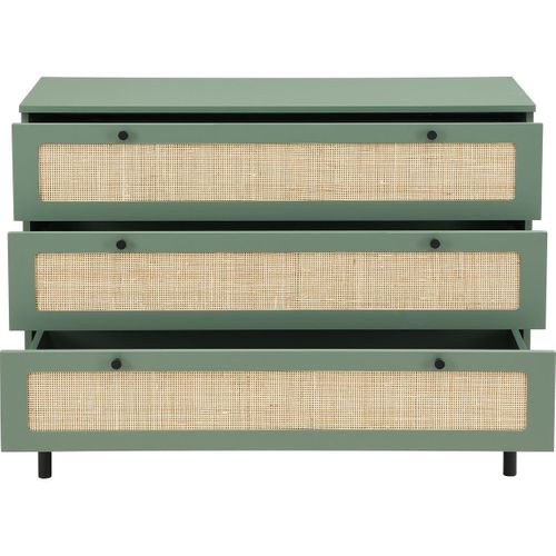 Commode 3 Tiroirs Vert Et Cannage 105 Cm - Luma