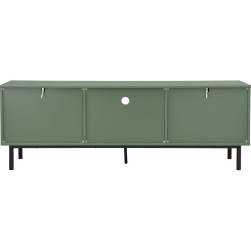 Meuble TV 2 Portes Vert Et Cannage 160 Cm - Luma