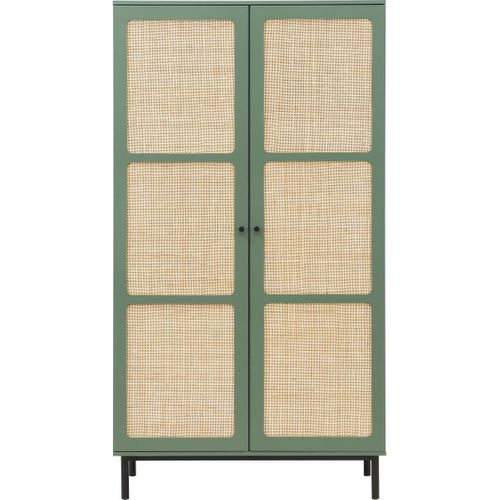 Armoire 2 Portes Vert Et Cannage 100 Cm - Luma
