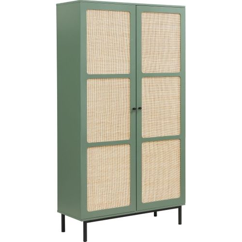 Armoire 2 Portes Vert Et Cannage 100 Cm - Luma
