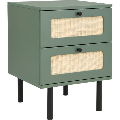 Table De Chevet 2 Tiroirs Vert Et Cannage 40 Cm - Luma