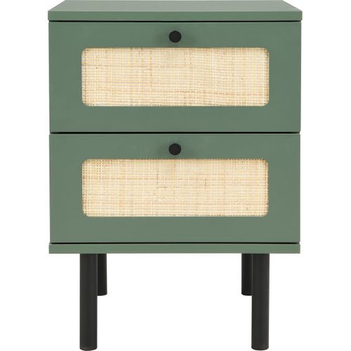 Table De Chevet 2 Tiroirs Vert Et Cannage 40 Cm - Luma