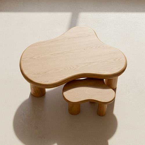 Lot De 2 Tables Basses Organiques Gigognes En Bois - Wave