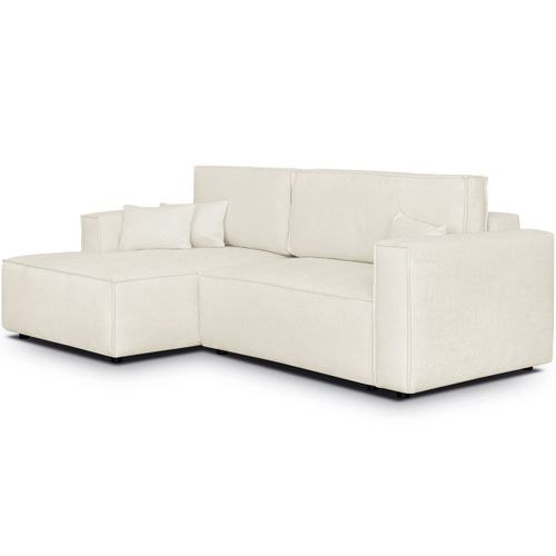 Canapé D'angle à Gauche Convertible 3 Places En Tissu Chenille Beige - Asti