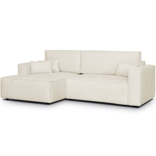 Canapé D'angle à Gauche Convertible 3 Places En Tissu Chenille Beige - Asti