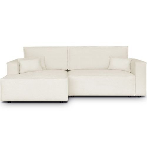 Canapé D'angle à Gauche Convertible 3 Places En Tissu Chenille Beige - Asti