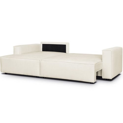 Canapé D'angle à Gauche Convertible 3 Places En Tissu Chenille Beige - Asti