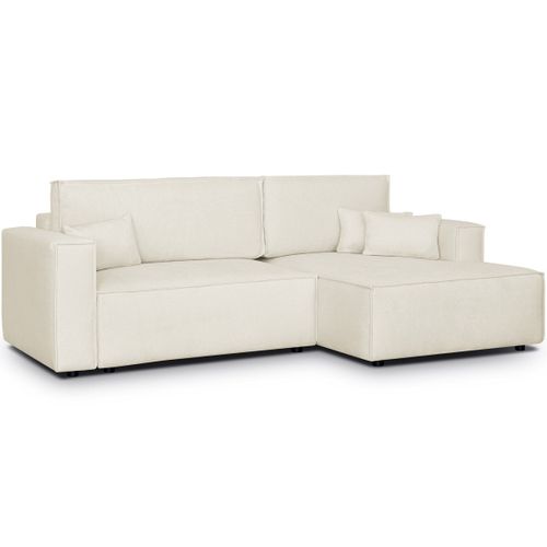 Canapé D'angle à Droite Convertible 3 Places En Tissu Chenille Beige - Asti
