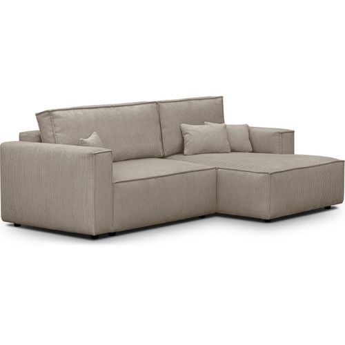 Canapé D'angle à Droite Convertible 3 Places En Velours Côtelé Taupe - Asti