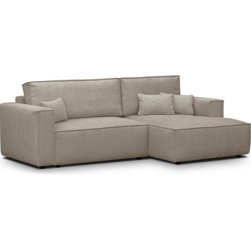 Canapé D'angle à Droite Convertible 3 Places En Velours Côtelé Taupe - Asti