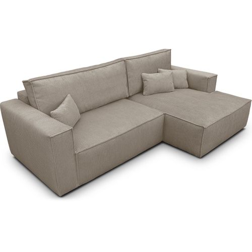 Canapé D'angle à Droite Convertible 3 Places En Velours Côtelé Taupe - Asti