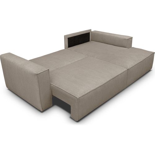 Canapé D'angle à Droite Convertible 3 Places En Velours Côtelé Taupe - Asti