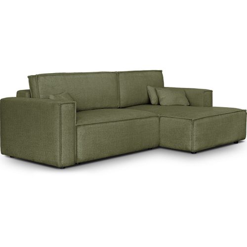 Canapé D'angle à Droite Convertible 3 Places En Tissu Bouclé Vert Olive - Asti