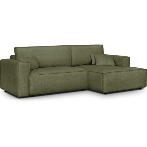 Canapé D'angle à Droite Convertible 3 Places En Tissu Bouclé Vert Olive - Asti