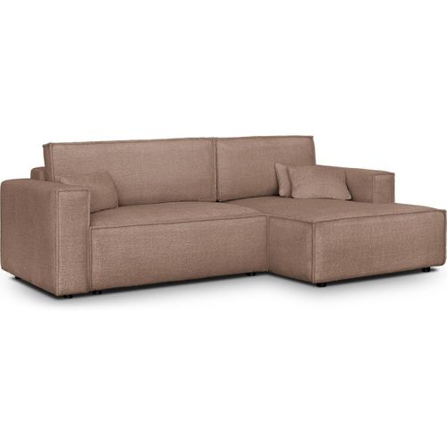 Canapé D'angle à Droite Convertible 3 Places En Tissu Bouclé Rose Poudré - Asti