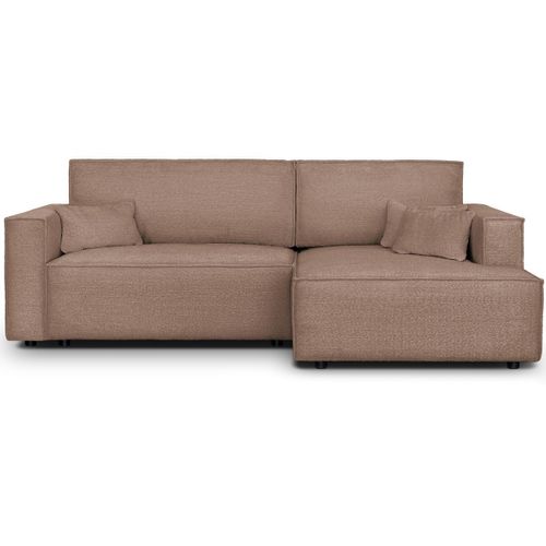 Canapé D'angle à Droite Convertible 3 Places En Tissu Bouclé Rose Poudré - Asti