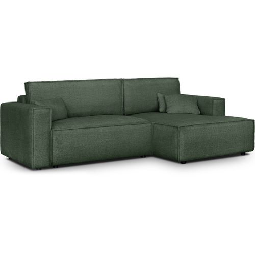 Canapé D'angle à Droite Convertible 3 Places En Tissu Bouclé Vert Foncé - Asti
