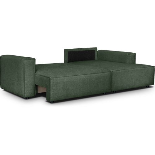 Canapé D'angle à Droite Convertible 3 Places En Tissu Bouclé Vert Foncé - Asti