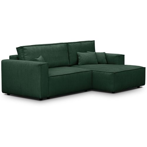 Canapé D'angle à Droite Convertible 3 Places En Velours Côtelé Vert - Asti