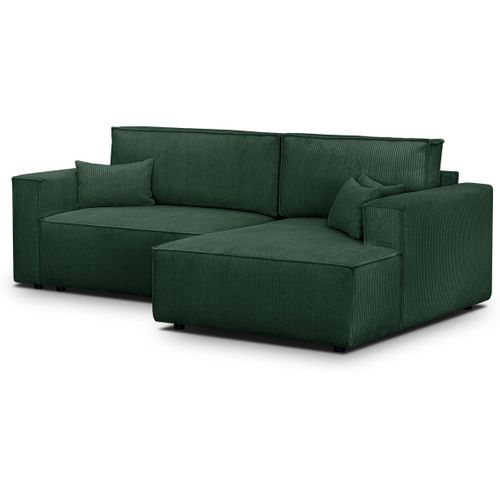 Canapé D'angle à Droite Convertible 3 Places En Velours Côtelé Vert - Asti