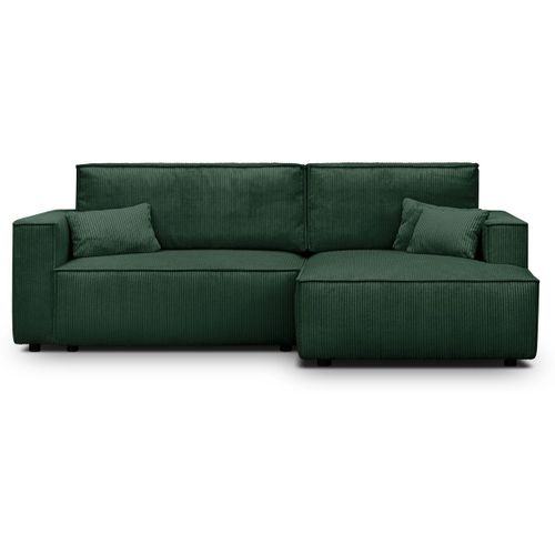 Canapé D'angle à Droite Convertible 3 Places En Velours Côtelé Vert - Asti