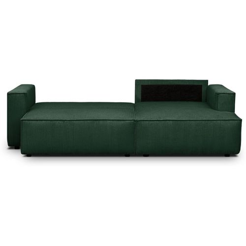 Canapé D'angle à Droite Convertible 3 Places En Velours Côtelé Vert - Asti