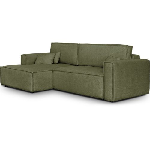 Canapé D'angle à Gauche Convertible 3 Places En Tissu Bouclé Vert Olive - Asti