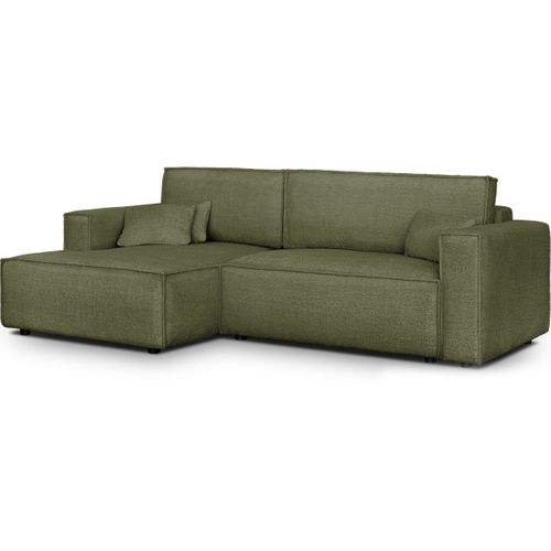 Canapé D'angle à Gauche Convertible 3 Places En Tissu Bouclé Vert Olive - Asti