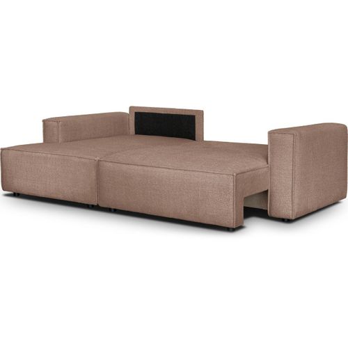 Canapé D'angle à Gauche Convertible 3 Places En Tissu Bouclé Rose Poudré - Asti