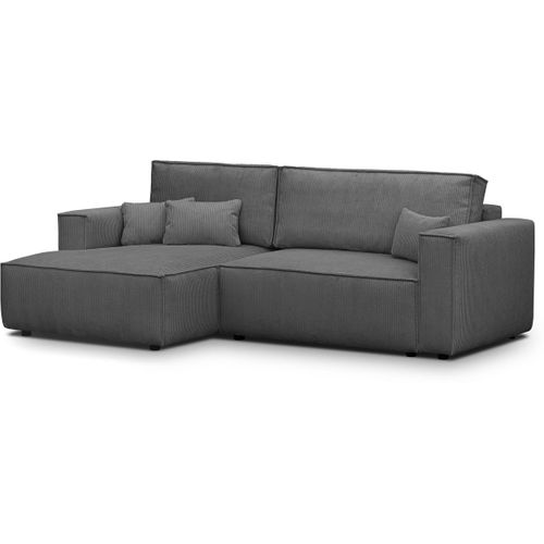 Canapé D'angle à Gauche Convertible 3 Places En Velours Côtelé Gris Anthracite - Asti