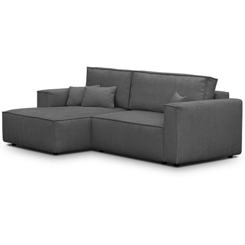 Canapé D'angle à Gauche Convertible 3 Places En Velours Côtelé Gris Anthracite - Asti