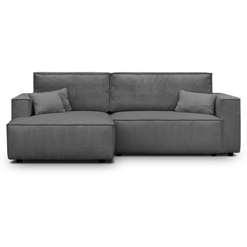 Canapé D'angle à Gauche Convertible 3 Places En Velours Côtelé Gris Anthracite - Asti