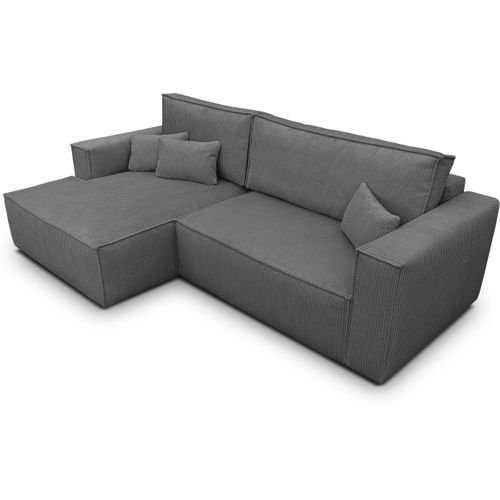 Canapé D'angle à Gauche Convertible 3 Places En Velours Côtelé Gris Anthracite - Asti