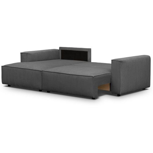 Canapé D'angle à Gauche Convertible 3 Places En Velours Côtelé Gris Anthracite - Asti