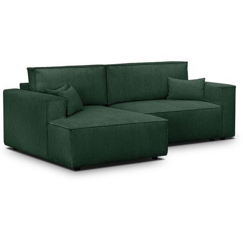 Canapé D'angle à Gauche Convertible 3 Places En Velours Côtelé Vert - Asti